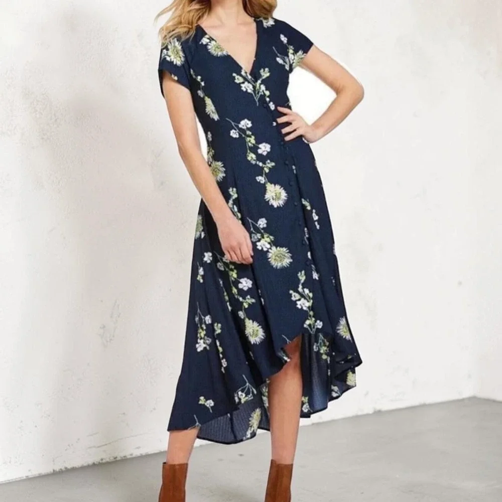 Free People NWT Lost In You Hi Low Maxi Dress Blue Floral Boho Prairie Cottage S